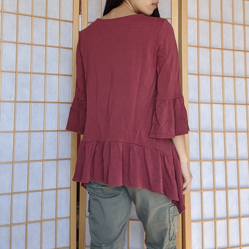 Rust Color Ruffle Tunic Top - image 3